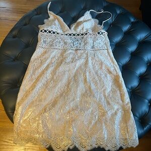 Cream colored metallic thread lace lingerie slip. Victoria Secret Large